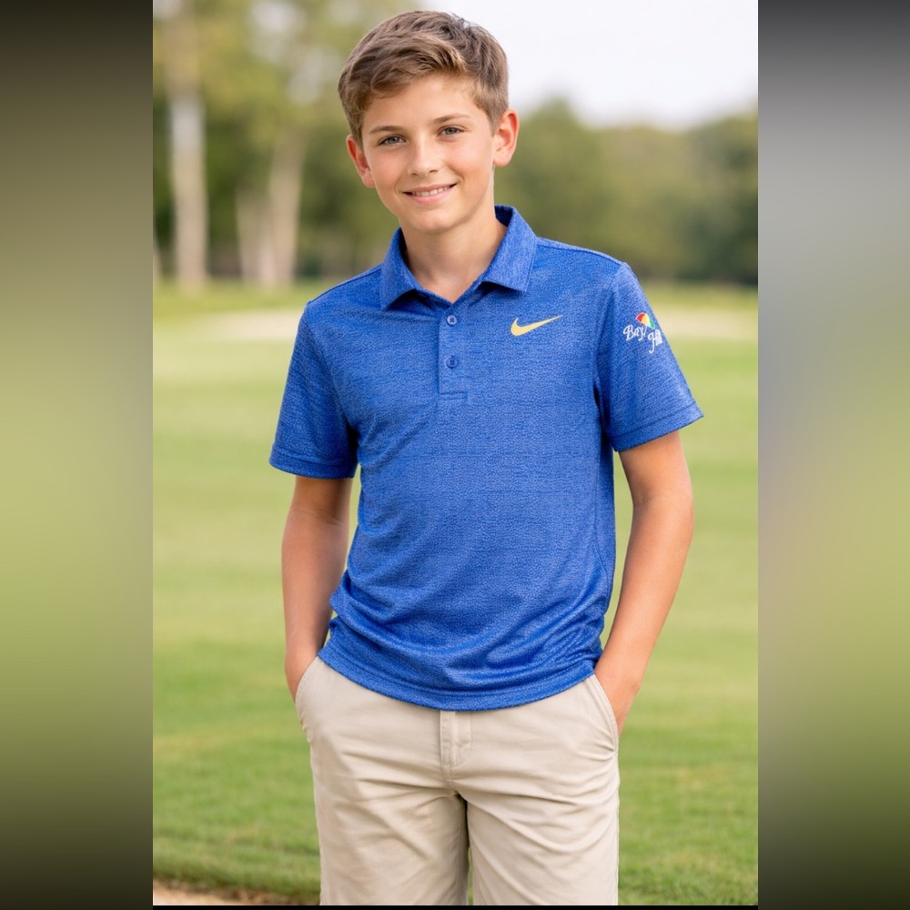 Nike Golf Kids Bay Hill Blue Polo Shirt Size XS